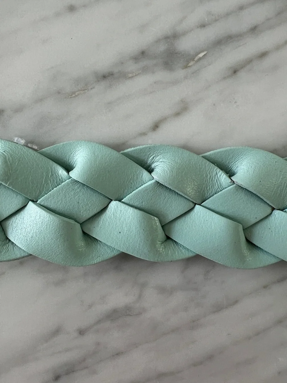 Woven Leather Belt in Aqua Blue - Women's Accessory - Picture 5 of 6